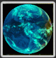 A teal and white sphere with mainly clouds visible